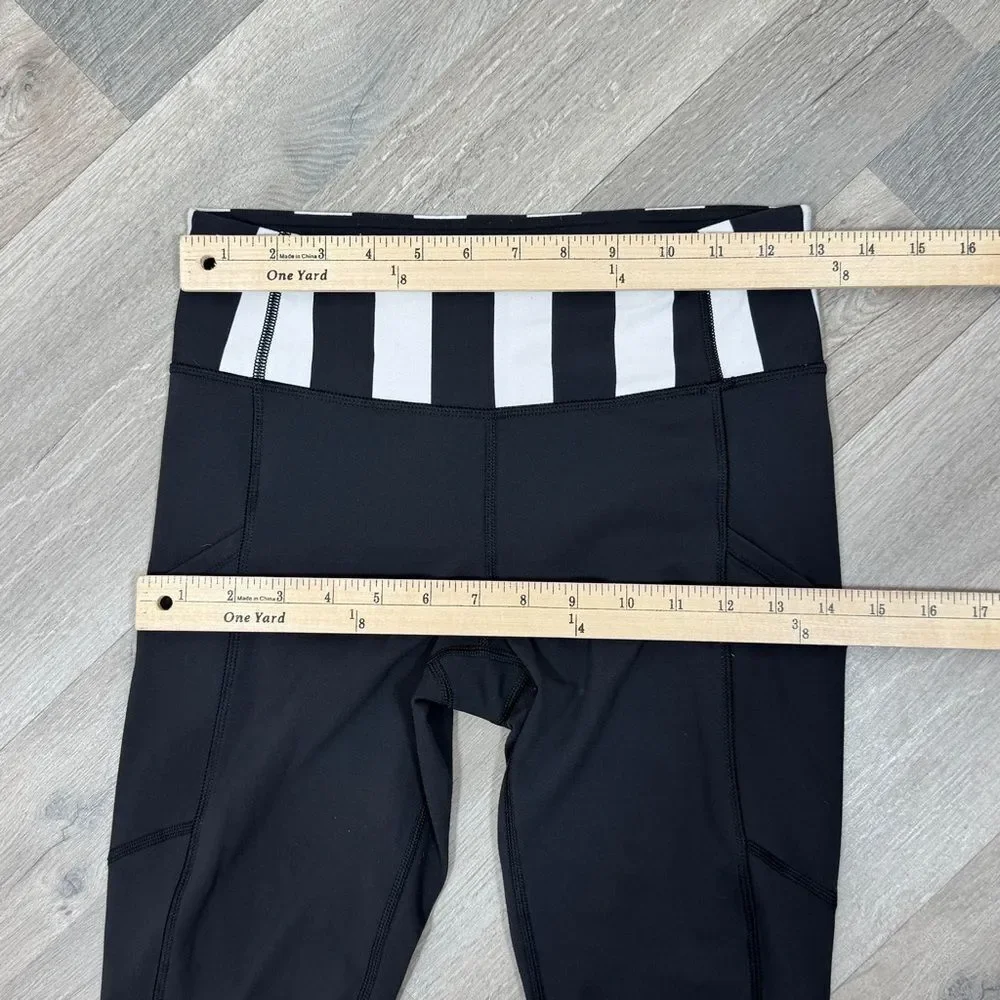 Lululemon‎ Speed Ruched Ankle Striped Waist Leggings Black White 4